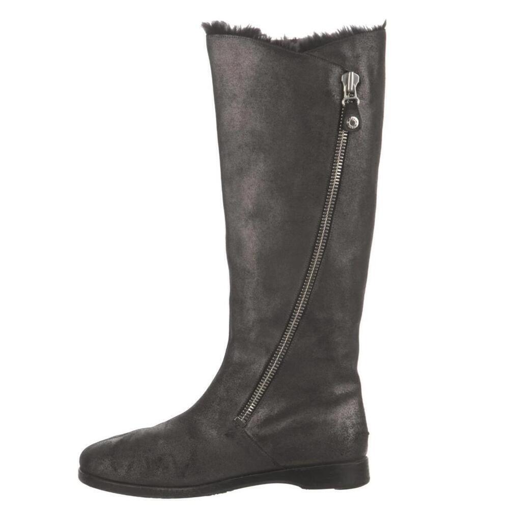Jimmy Choo Black Fur Lined Riding Boots Moto Designer Quiet Luxury Size 39